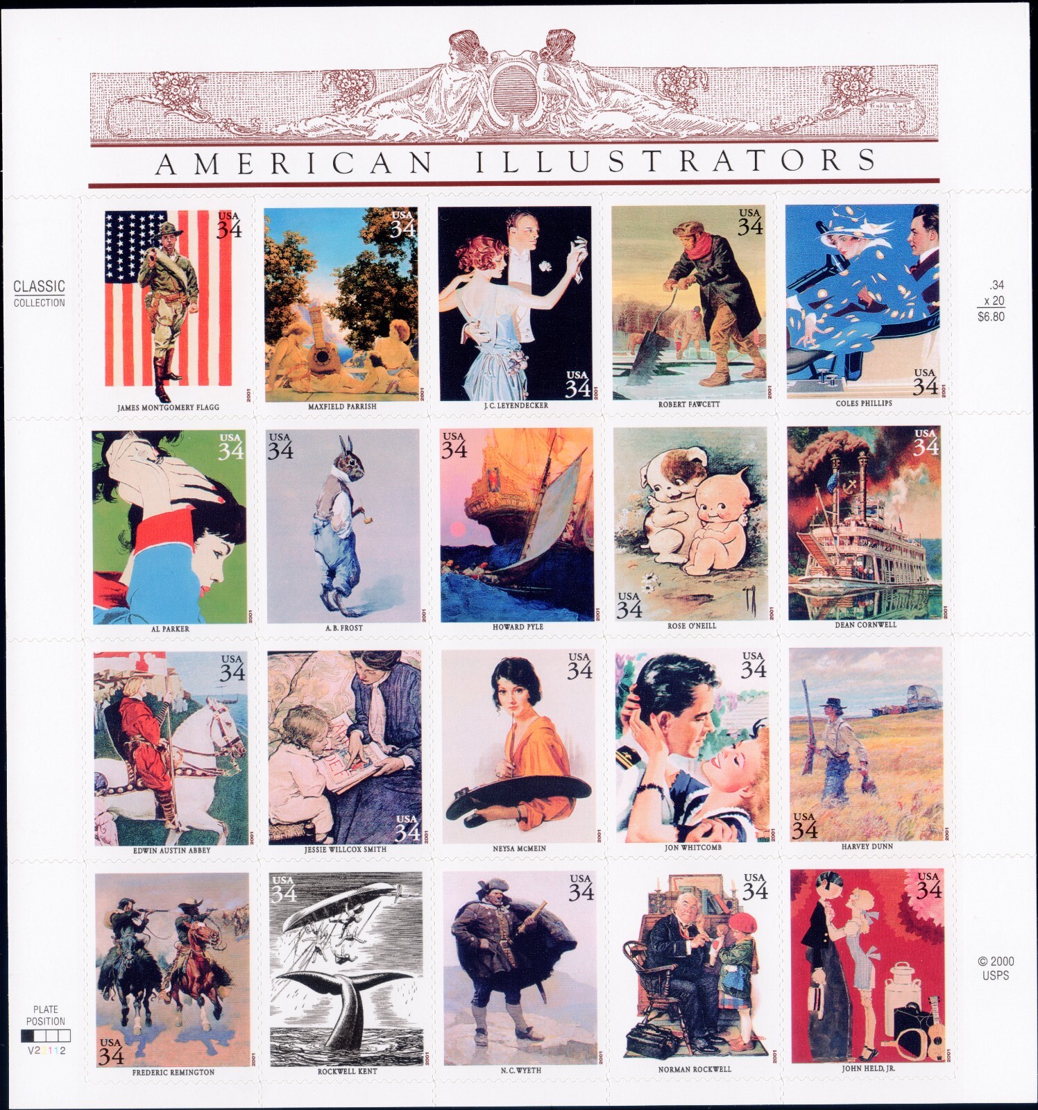 Scott #3502 American Illustrators (Norman Rockwell) Sheet of 20 Stamps - MNH