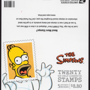 Scott #4403b 44¢ Simpsons Booklet of 20 Stamps - MNH Homer on Back