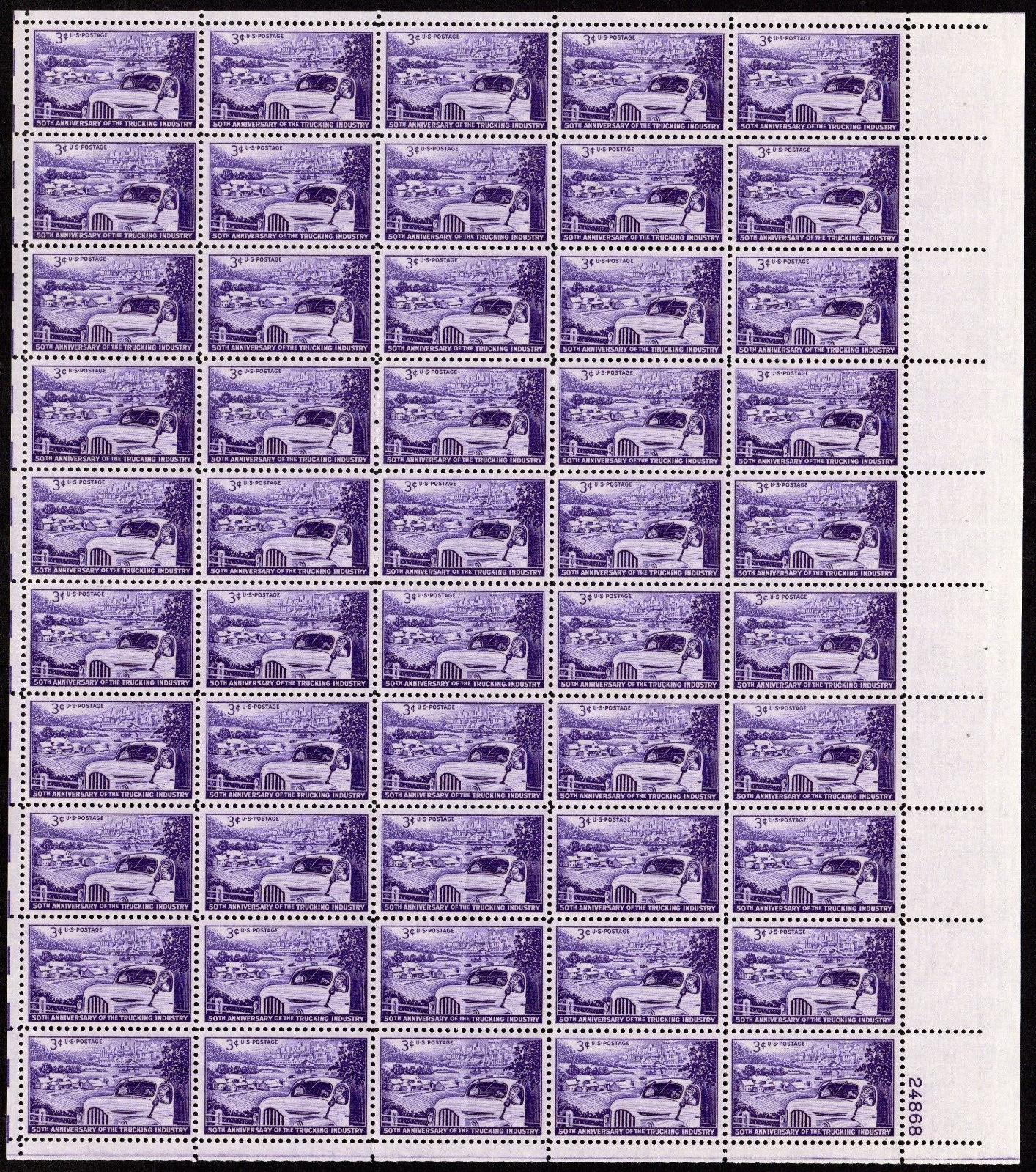 Scott #1025 Trucking Industry Sheet of 50 Stamps - MNH P#24868 LR