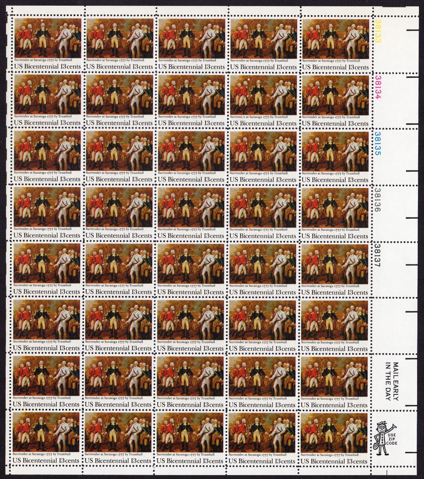 Scott #1728 Saratoga Surrender Burgoyne (Trumbull) Sheet of 40 Stamps MNH UR