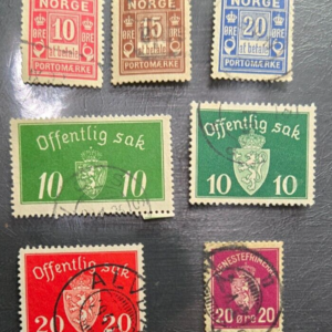 Stamp Norway 1889-1926 Postage Due & Official set of 7 used