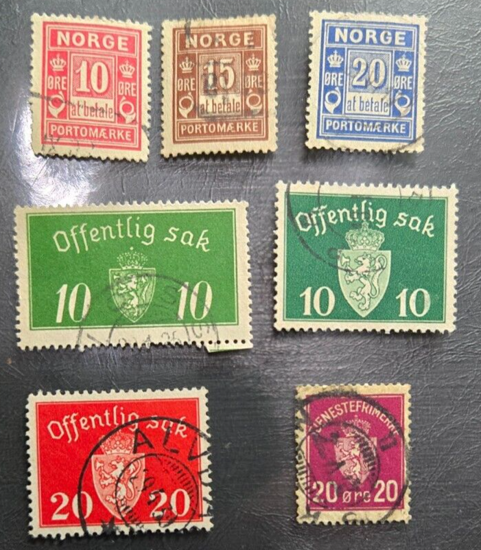 Stamp Norway 1889-1926 Postage Due & Official set of 7 used