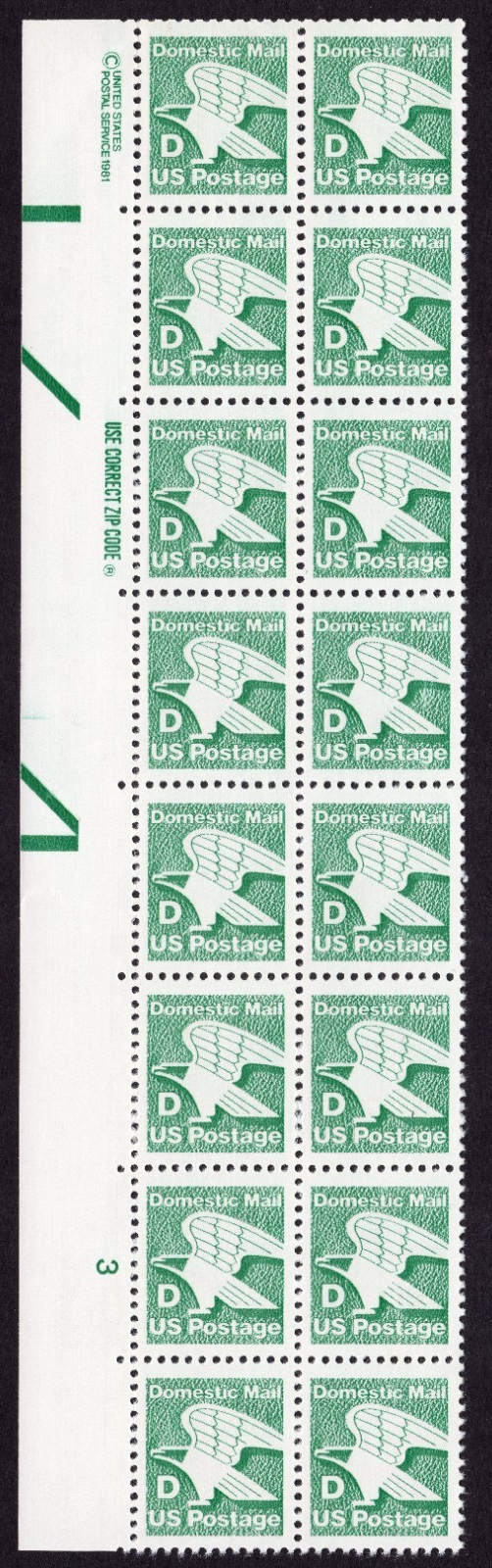 Scott #2111 Eagle D Series Plate Block of 16 Stamps - MNH P#3 Left #2