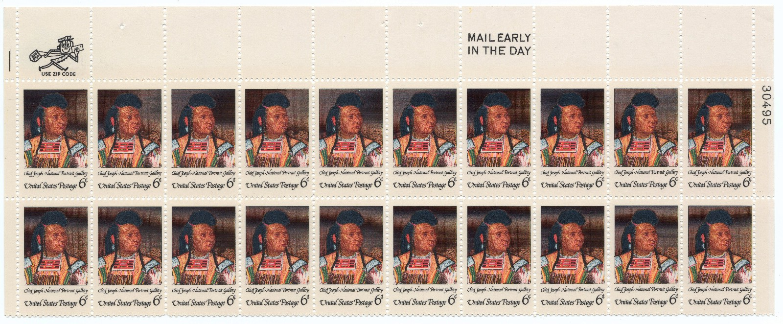 Scott #1364 Chief Joseph Plate Block of 20 Stamps - MNH UR