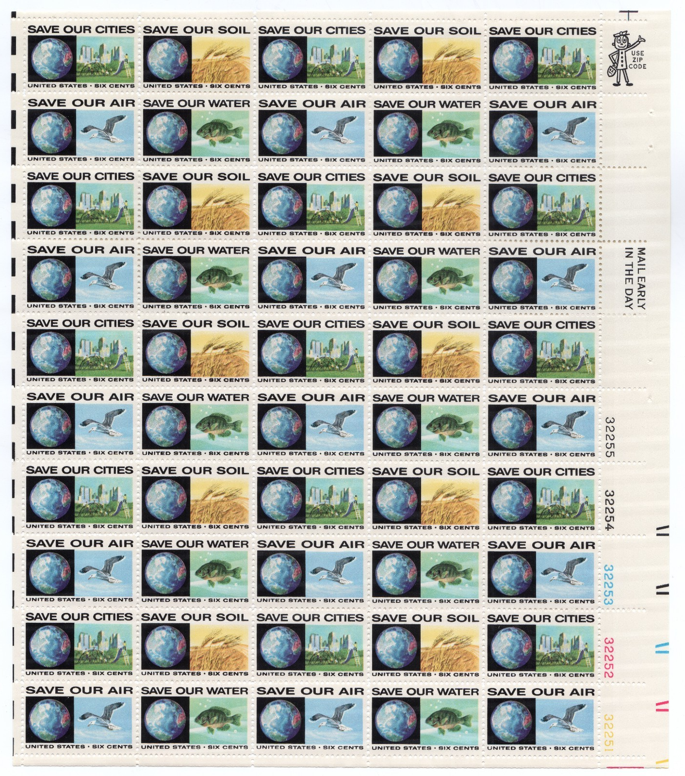 Scott #1413a (1410) Save Our Cities Air Water Soil Sheet of 50 Stamps MNH LL #2