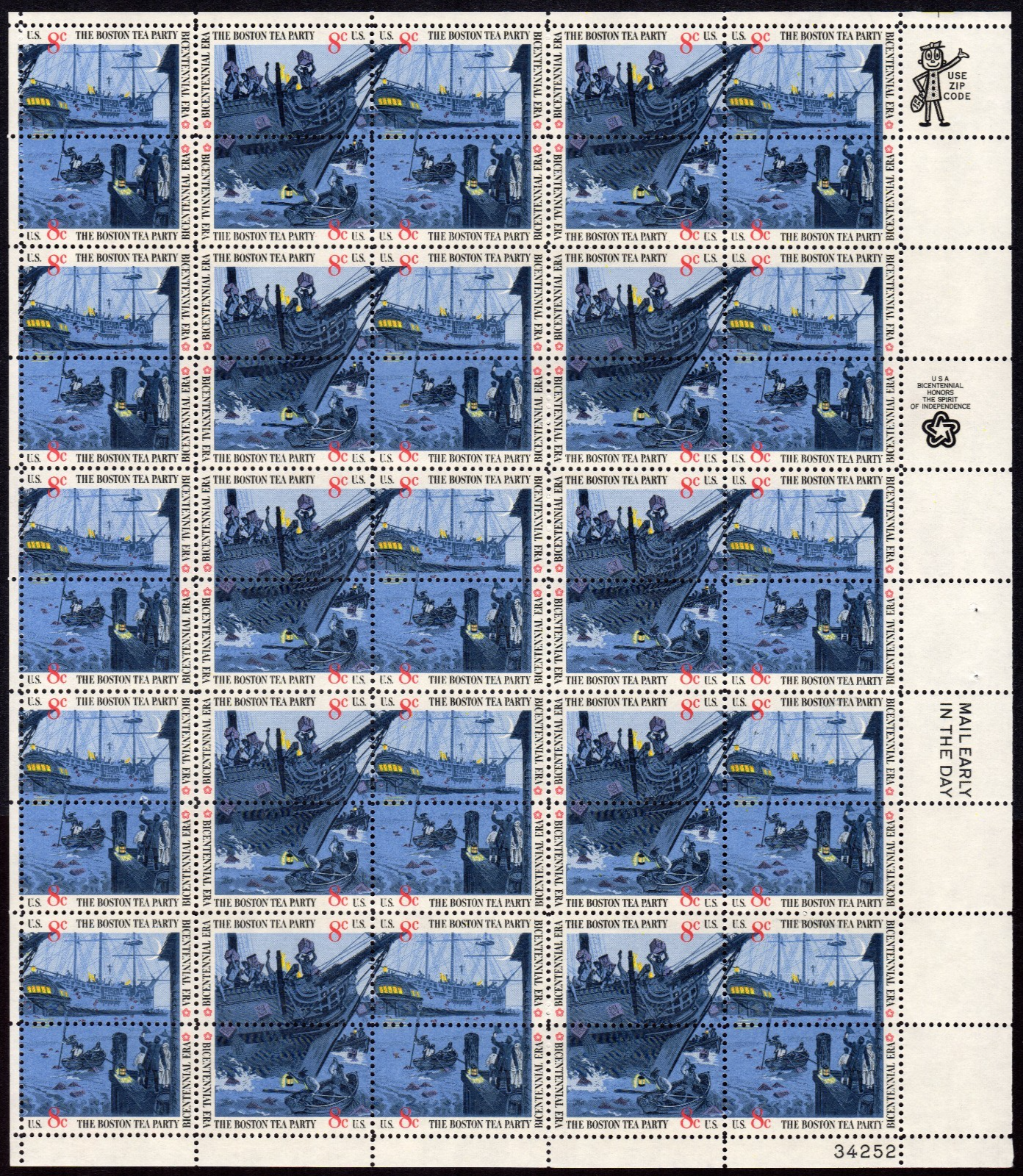 Scott #1483a Boston Tea Party Sheet of 50 Stamps - MNH