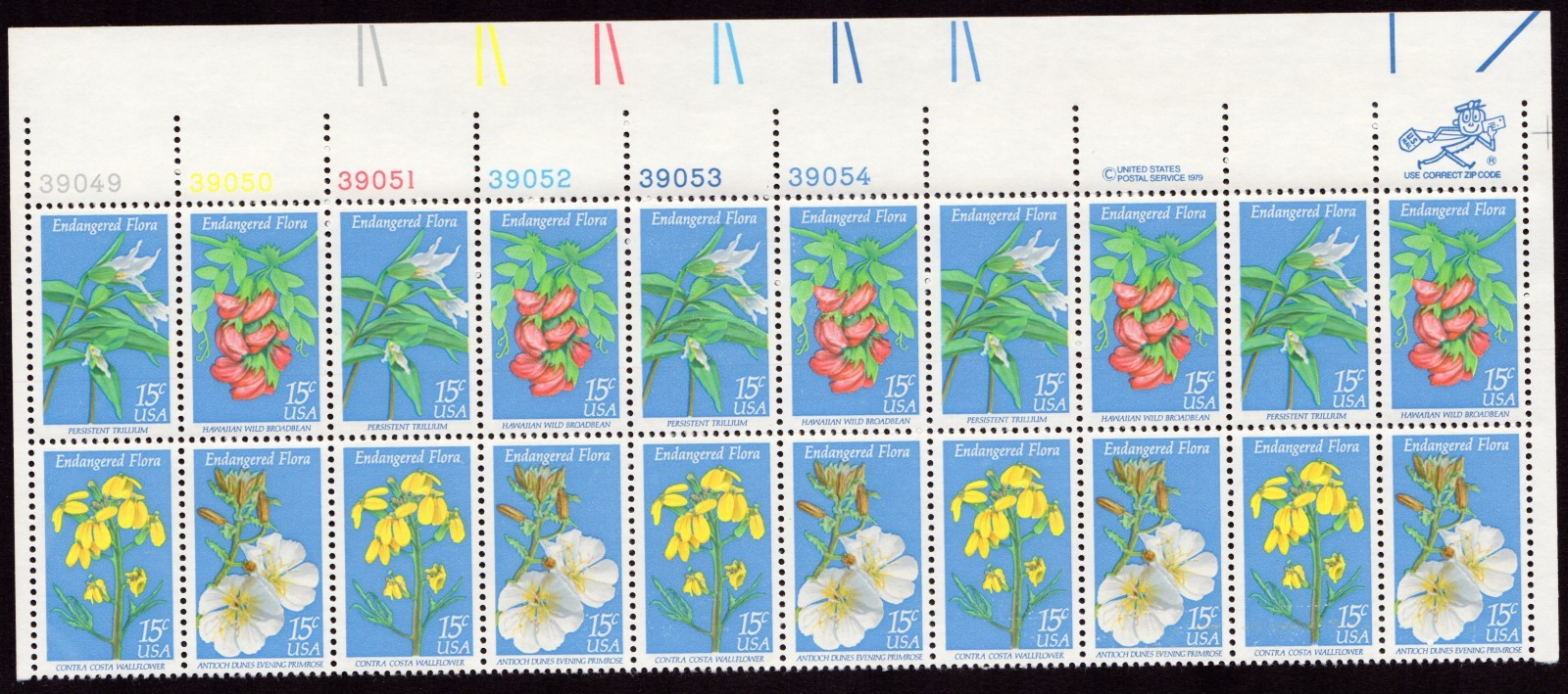 Scott #1786a (1783-86) Endangered Flora Plate Block of 20 Stamps - MNH UL