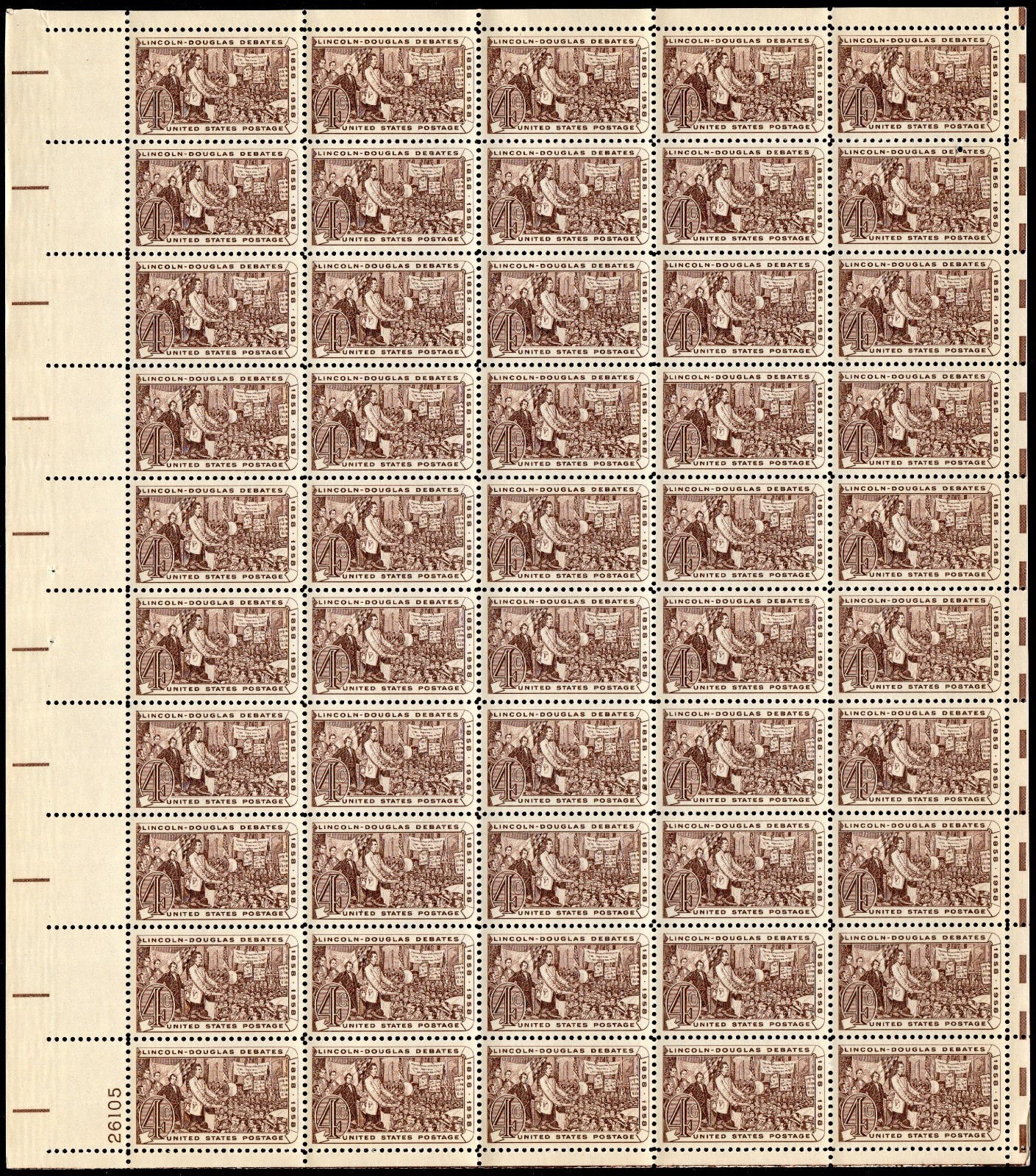 Scott #1115 Lincoln-Douglas Debate Sheet of 50 Stamps - MNH P#26105 LL