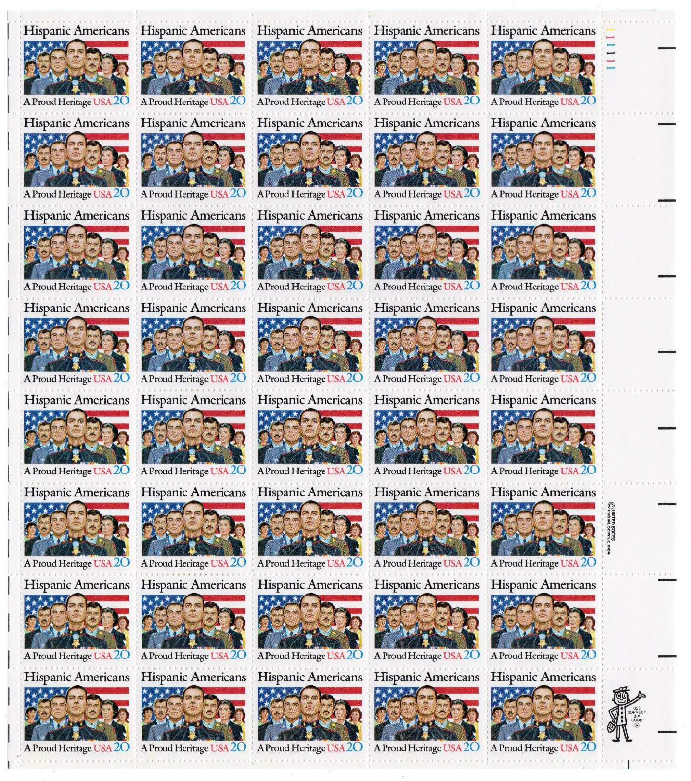 Scott #2103 Hispanic Americans Sheet of 40 Stamps - MNH P#111111 UR