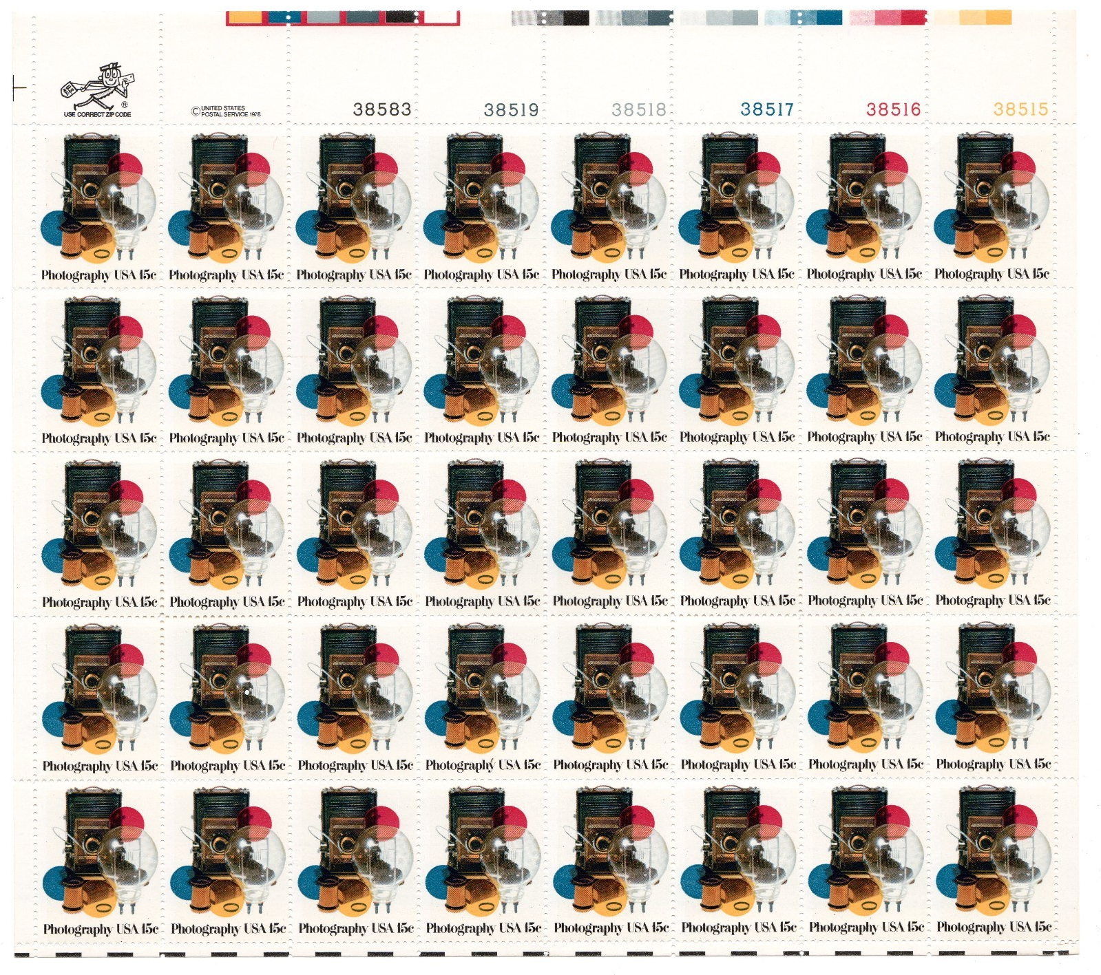 Scott #1758 15¢ Photography Sheet of 40 Stamps - MNH UR