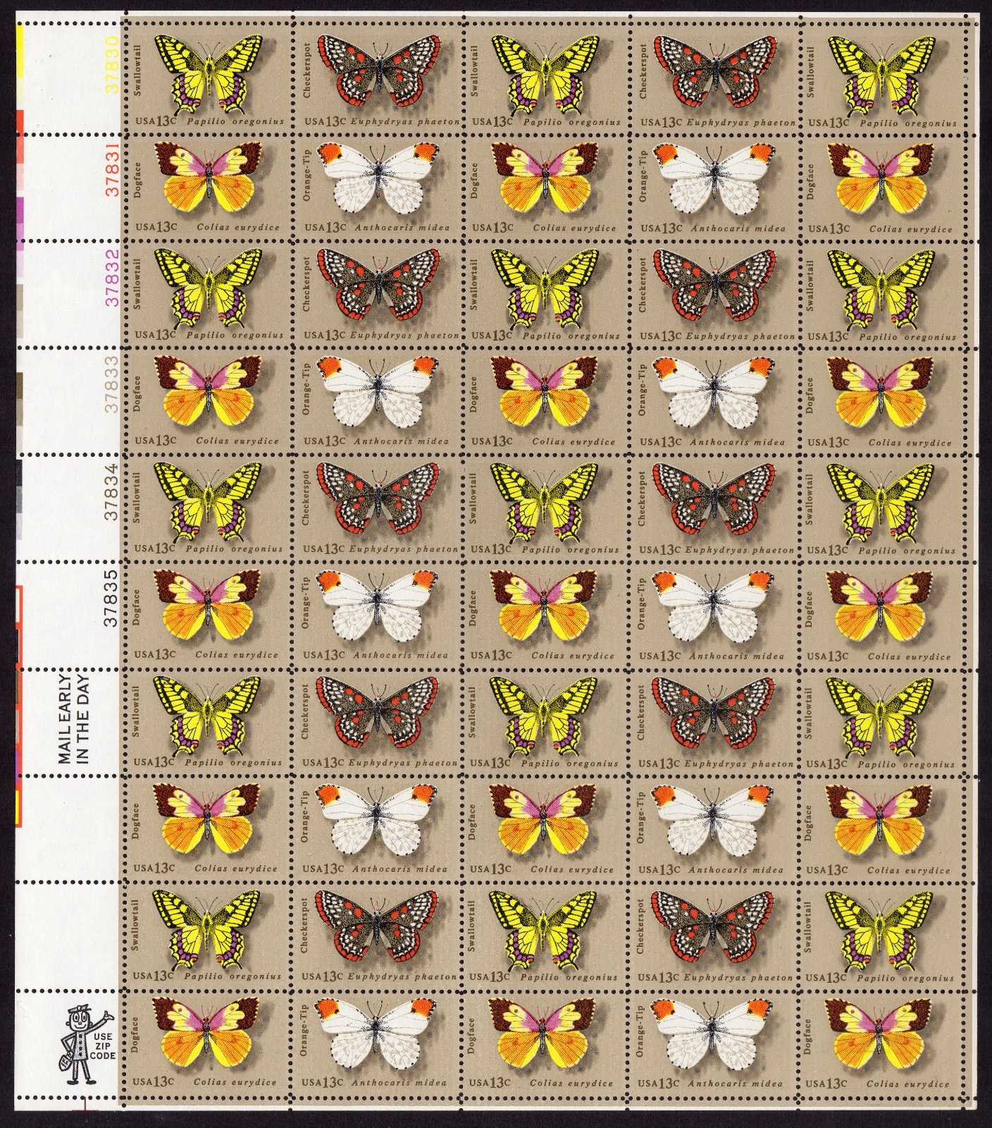 Scott #1715a (1712) Butterflies Sheet of 50 Stamps - MNH UL