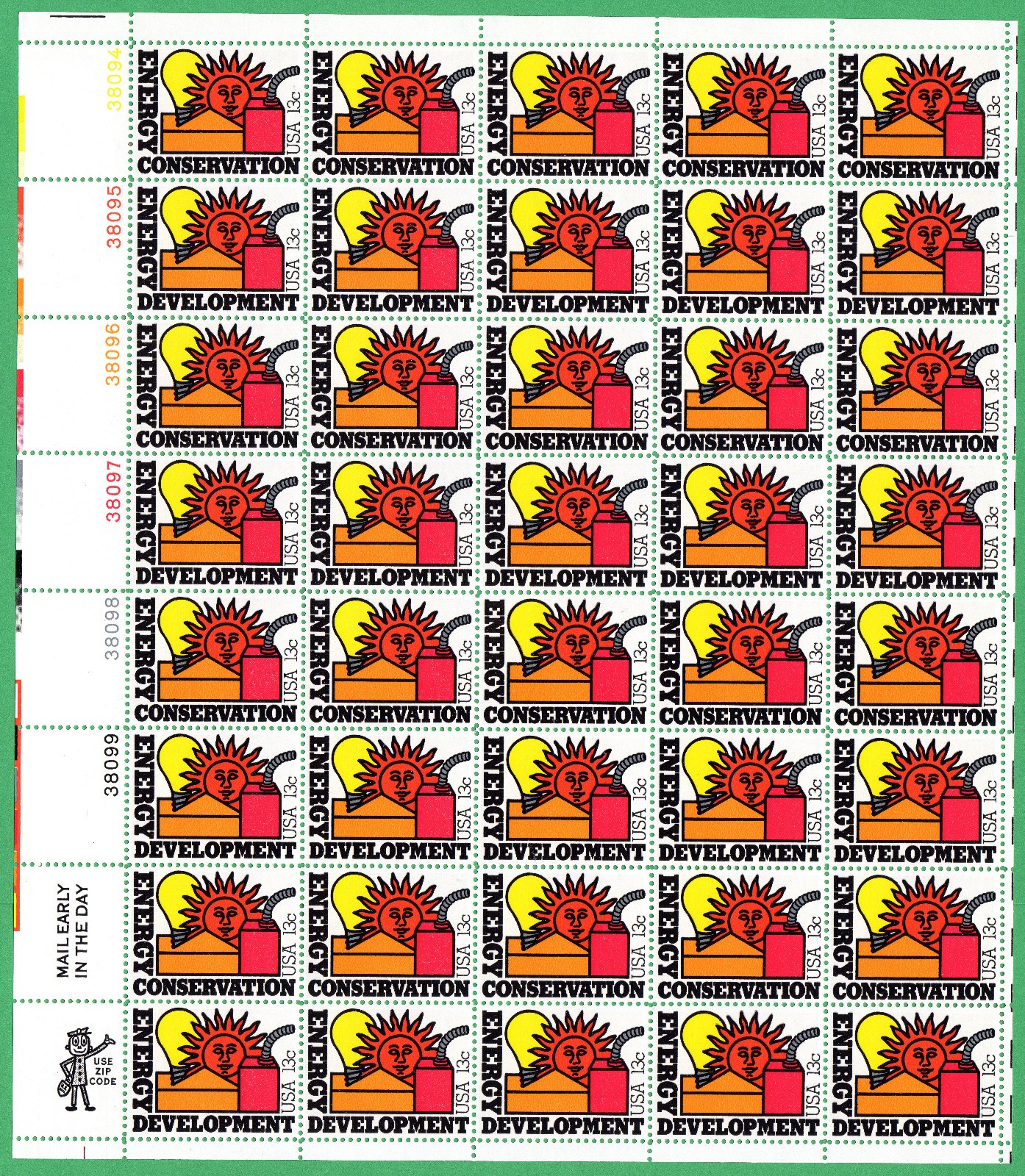 Scott #1723-1724a Energy Conservation & Development Sheet of 50 Stamps - MNH UL