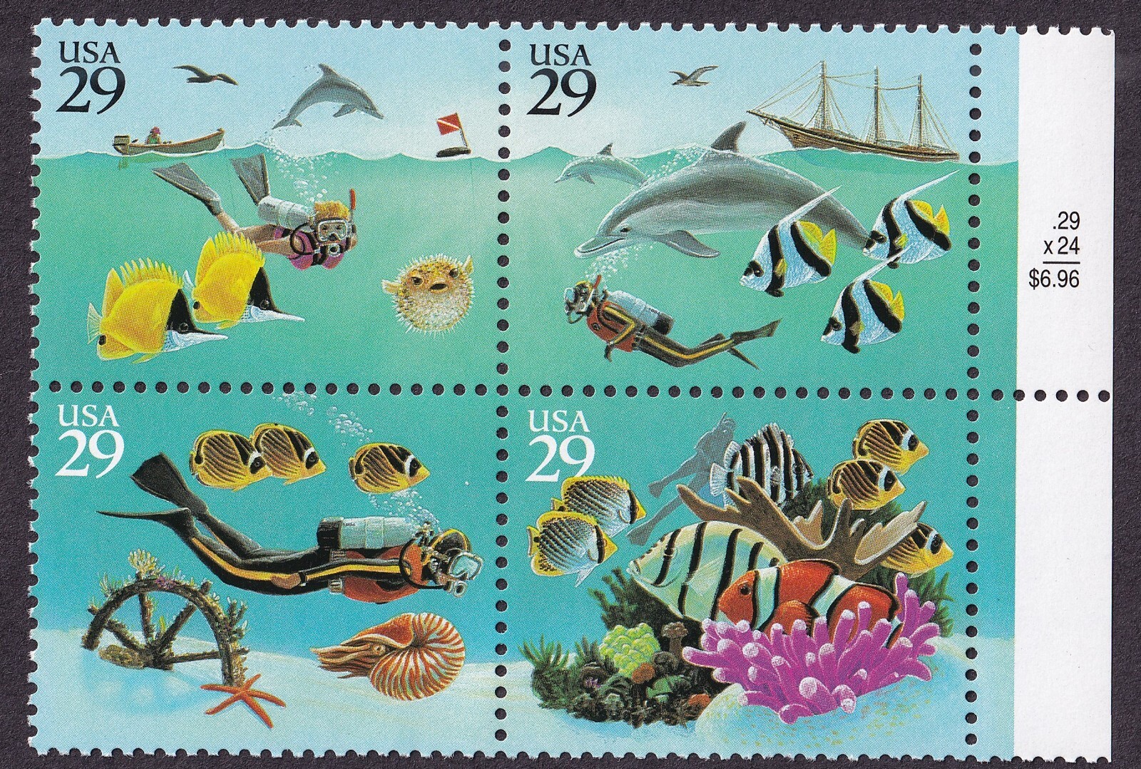 Scott #2866a Wonder of the Sea Block of 4 Stamps - MNH