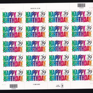 Scott #4079 Happy Birthday Sheet of 20 Stamps - MNH