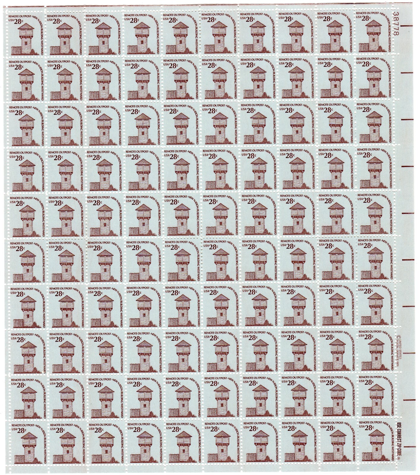 Scott #1604 Fort Nisqually Sheet of 100 Stamps - MNH P#38778 UR PC#1