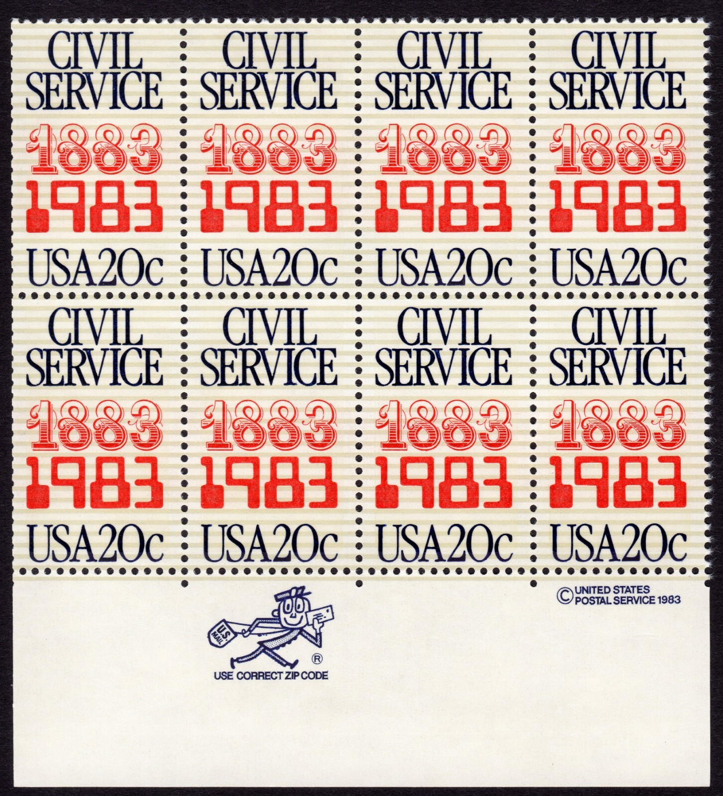 Scott #2053 Civil Service Zip & Copyright Block of 8 Stamps - MNH