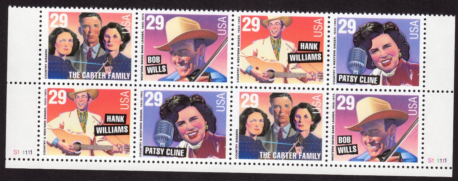 Scott #2774a (2771-74) Country & Western Plate Block of 8 Stamps - MNH Bottom