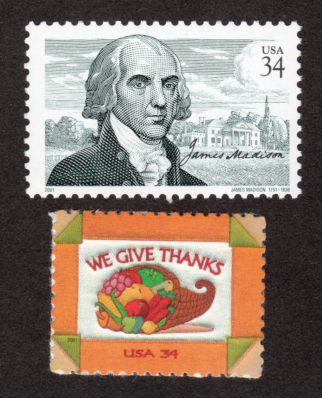 Scott #3545-3546 James Madison & We Give Thanks Single Stamp - MNH