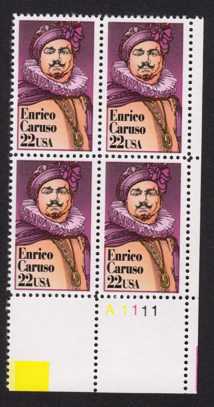 Scott #2250 Enrico Caruso Plate Block of 4 Stamps - MNH LR