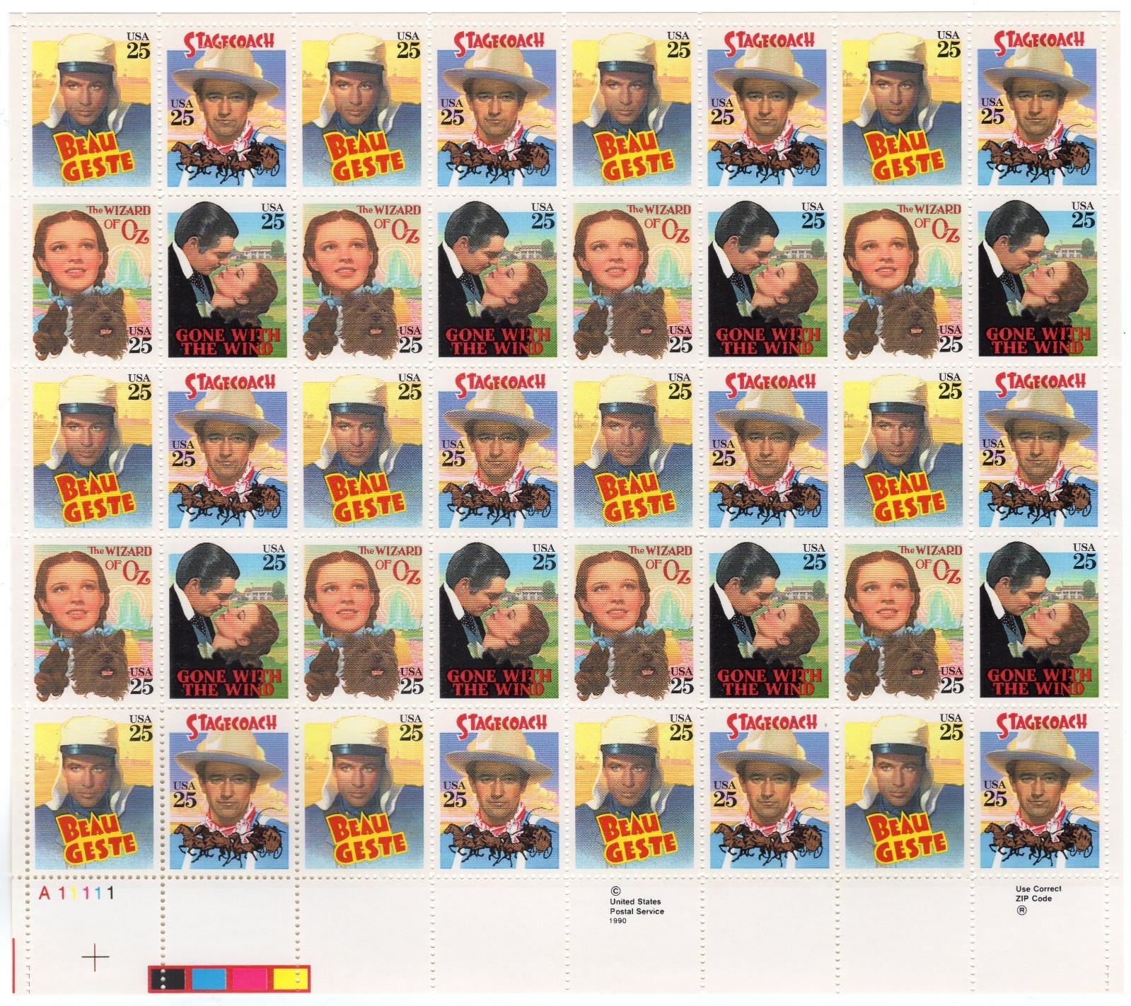 Scott #2448a (2445) Classic Films (Wizard of Oz) 25¢ Sheet of 40 Stamps - MNH