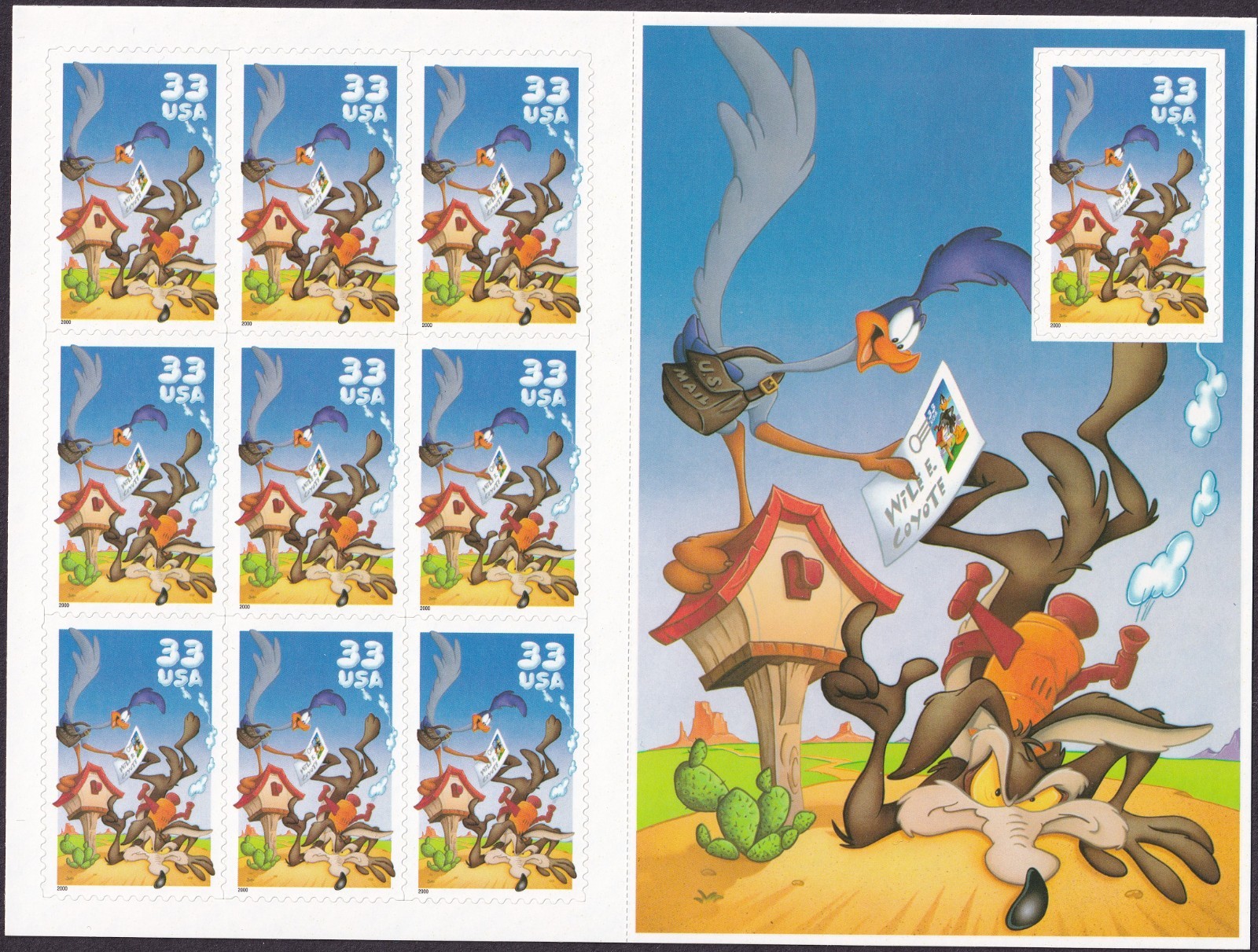 Scott #3391 Road Runner & Wile E. Coyote Sheet of 10 Stamps - MNH