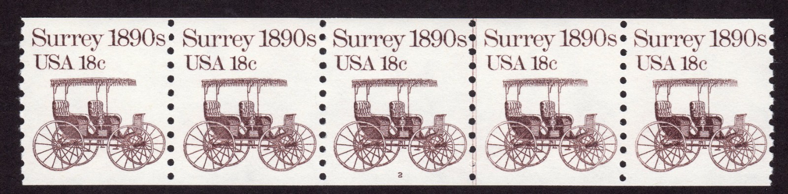 Scott #1907 Surrey 1890s Plate # (PNC5) Coil of 5 Stamps - MNH P#2
