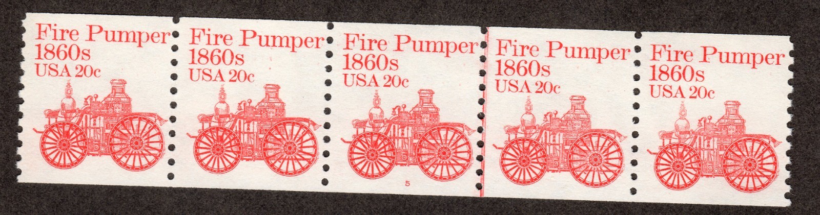 Scott #1908 Fire Pumper 1860s Plate # (PNC5) Coil of 5 Stamps - MNH P#5 A