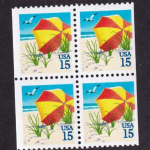 Scott #2443 Beach Umbrella Booklet Block of 4 Stamps - MNH
