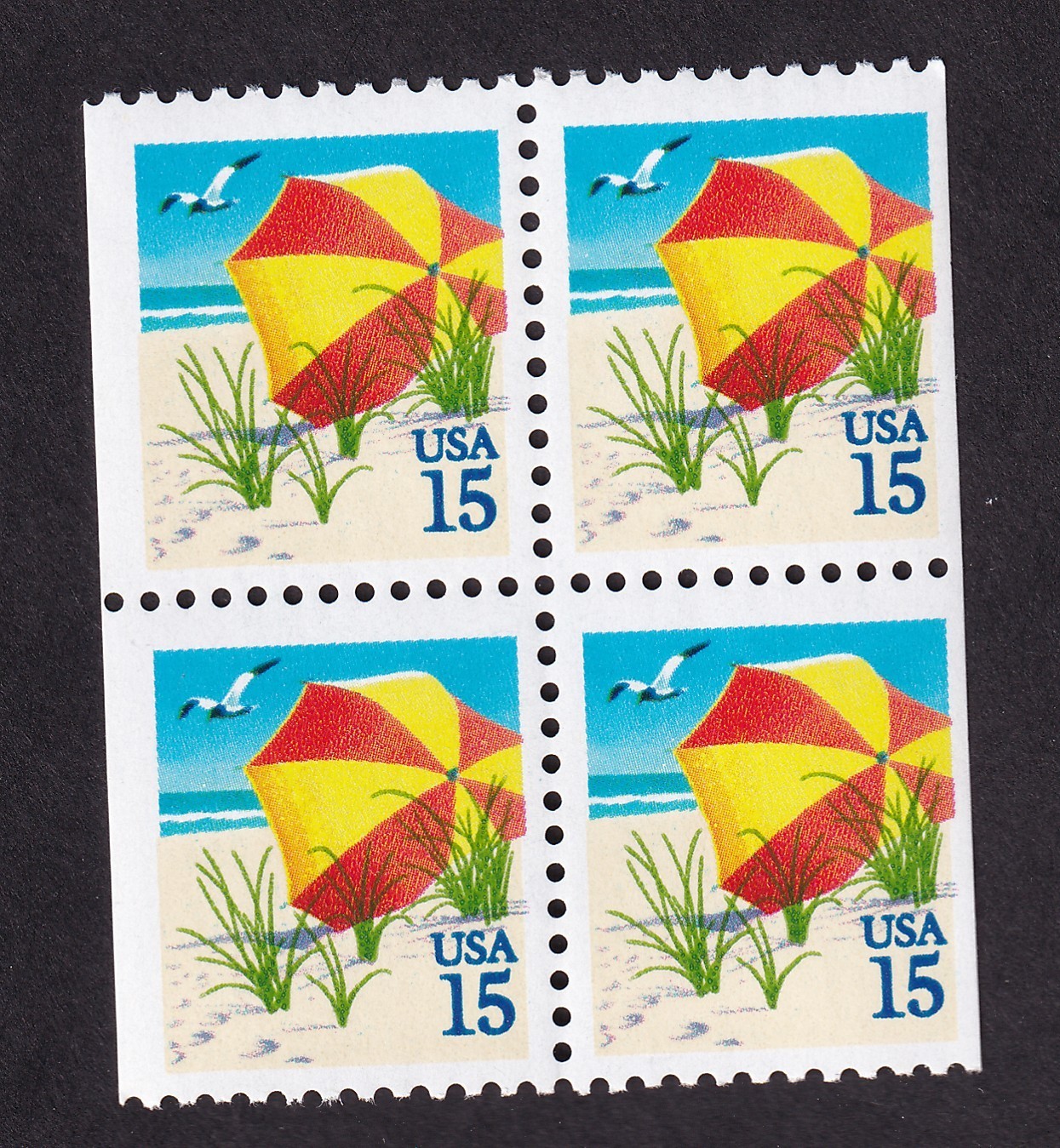 Scott #2443 Beach Umbrella Booklet Block of 4 Stamps - MNH
