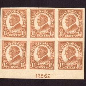 Scott #576 Warren Harding Imperf Plate Block of 6 Stamps - MNH