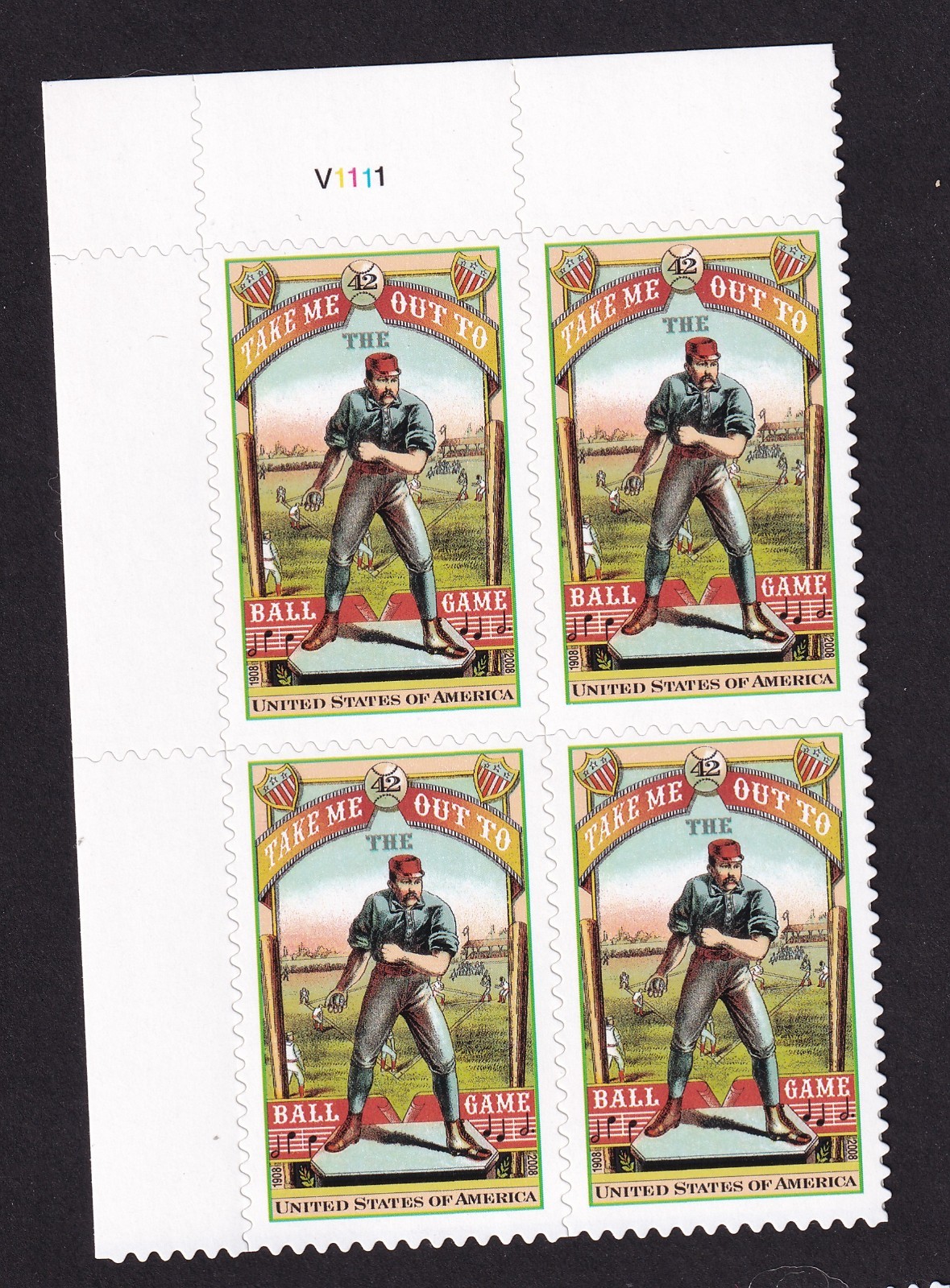 Scott #4341 Take Me Out To the Ballgame Plate Block of 4 Stamps - MNH UL