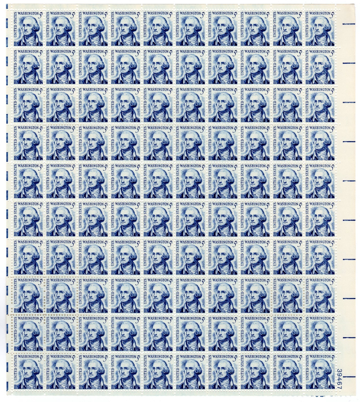 Scott #1283B George Washington Sheet of 100 Stamps - MNH P#39467 LR