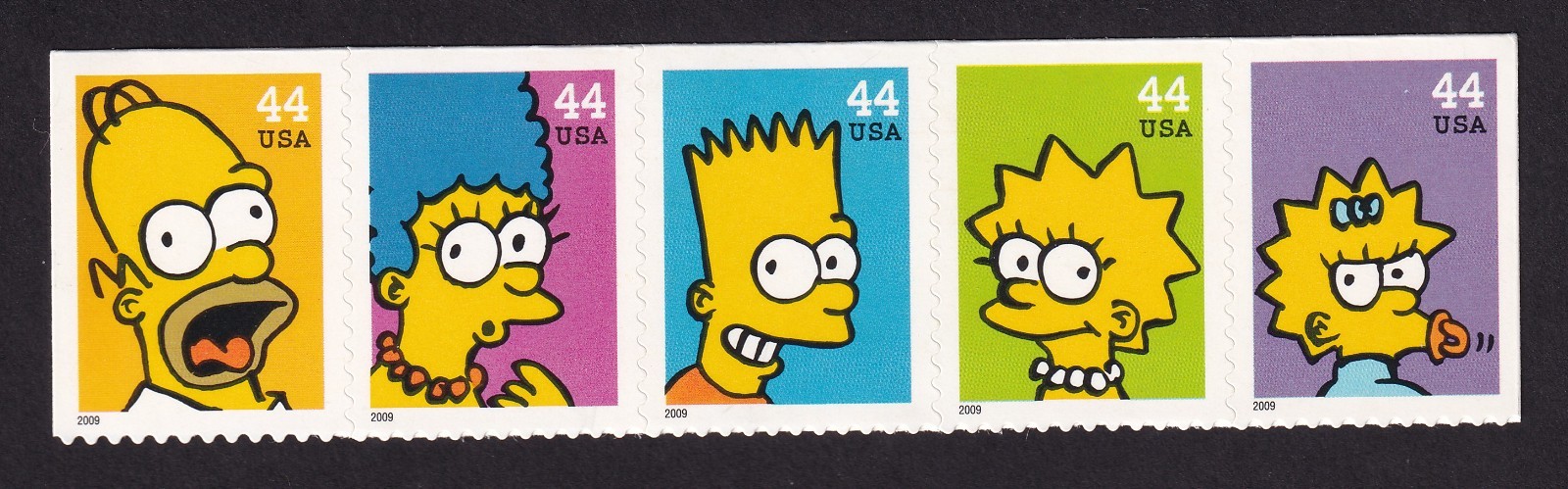 Scott #4403b (4399) 44¢ Simpsons Booklet Strip of 5 Stamps - MNH Homer 1st