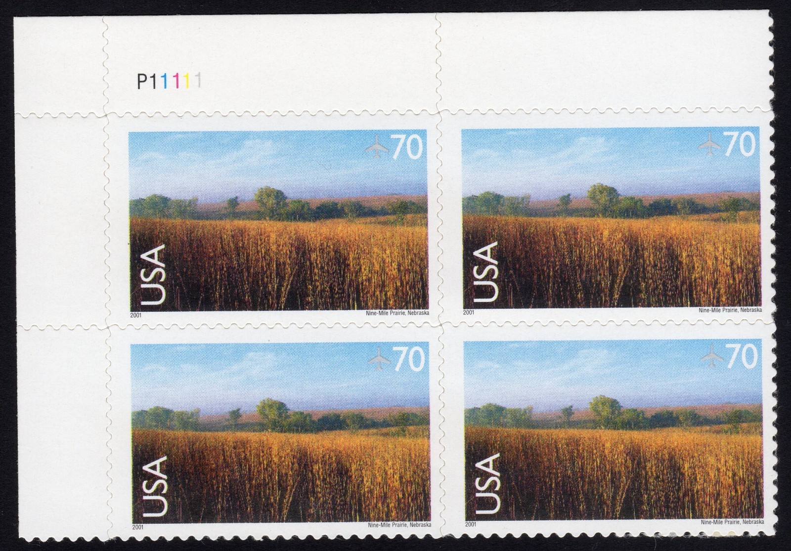 Scott #c136 Nine-Mile Prairie Plate Block of 4 Airmail Stamps - MNH P#11111 UL