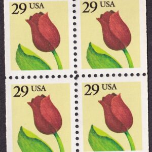 Scott #2527a (BK105) Red Tulip Booklet Block of 4 Stamps - MNH
