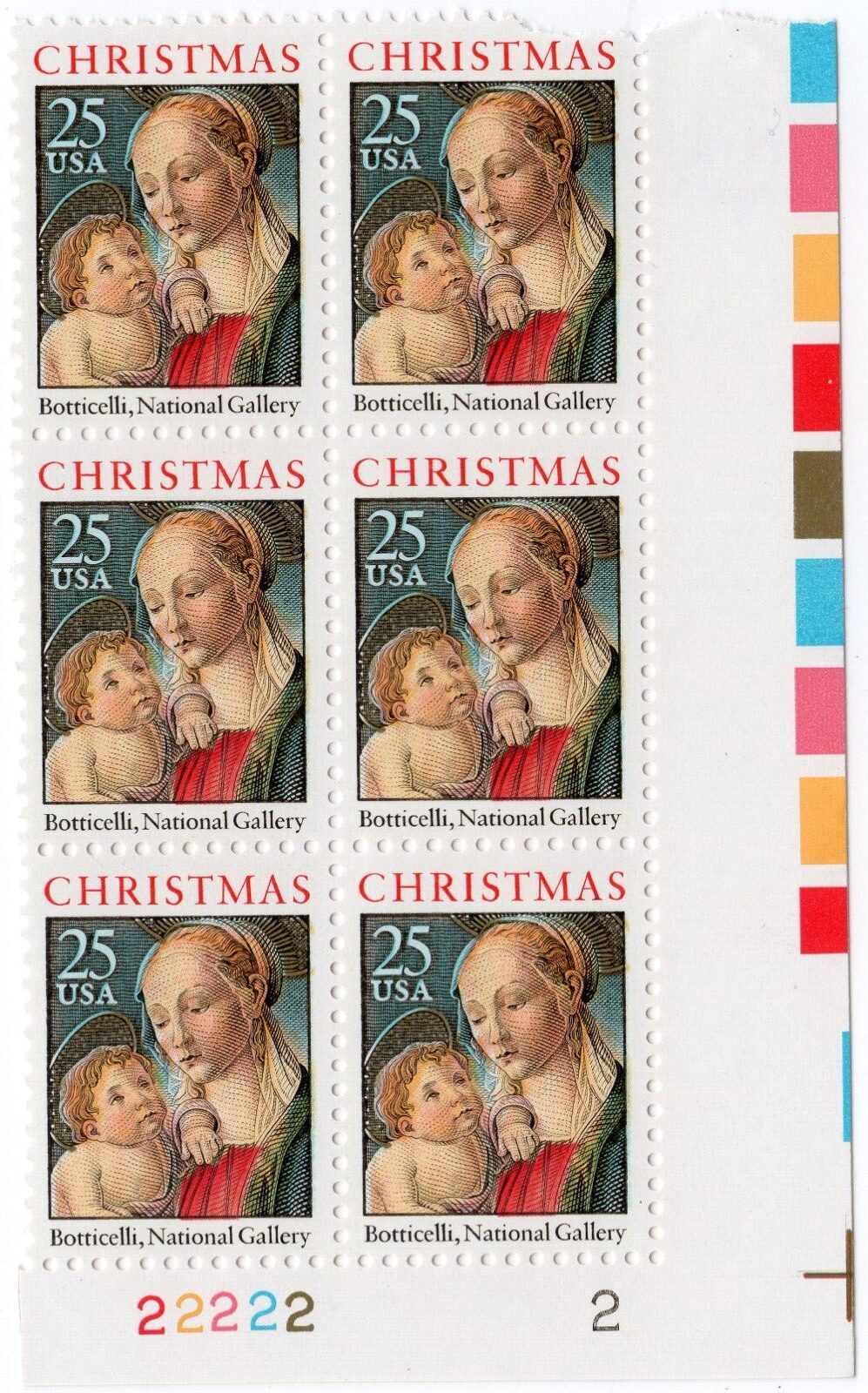 Scott #2399 Christmas Madonna (Botticelli) Plate Block of 6 Stamps - MNH