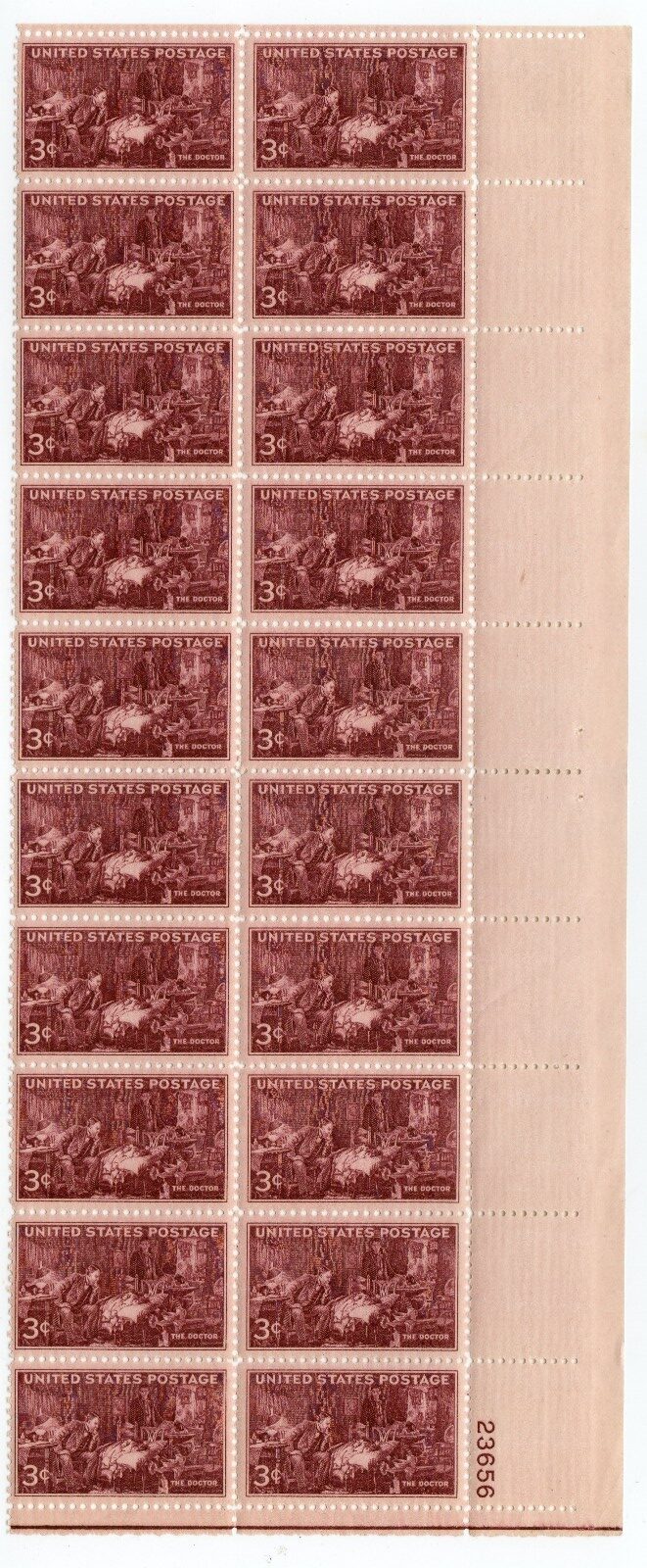 Scott #949 The Doctor Plate Block of 20 Stamps MNH P#23656 LR