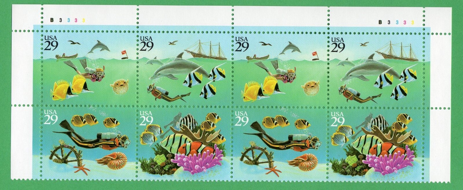 Scott #2866a Wonders of the Sea Plate Block of 8 Stamps - MNH P#B3333 Top