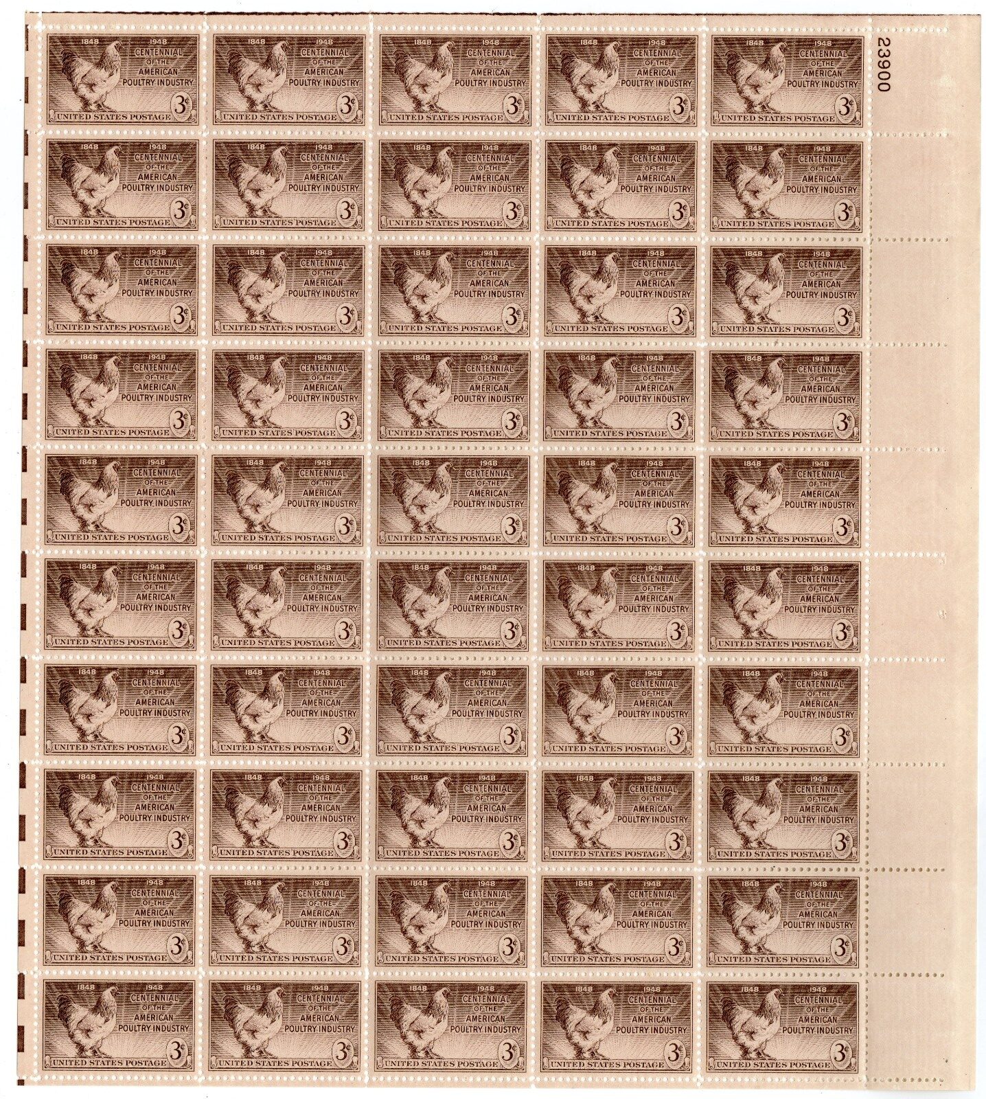 Scott #968 Poultry Industry Sheet of 50 Stamps - MNH P#23900 UR