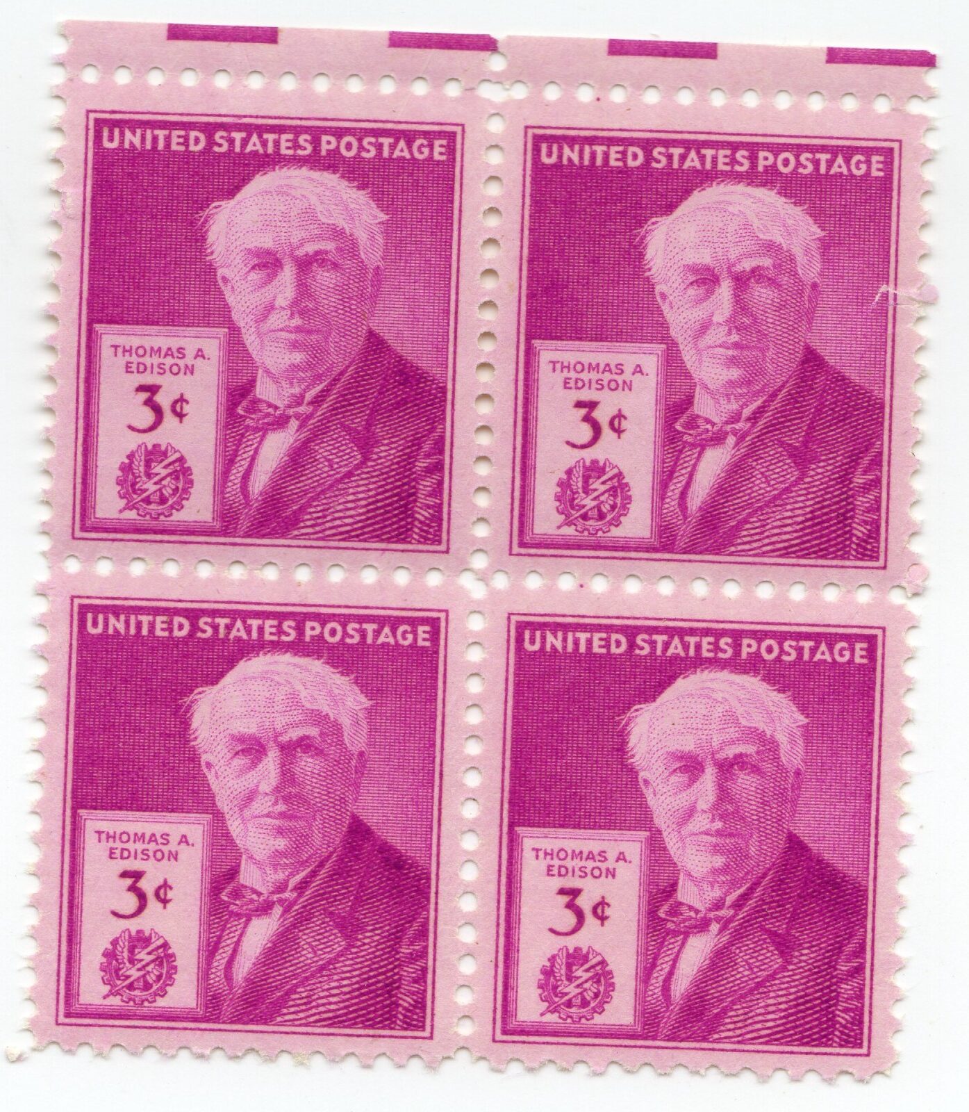 Scott #945 Thomas Edison Block of 4 Stamps - MNH w/EE selvage