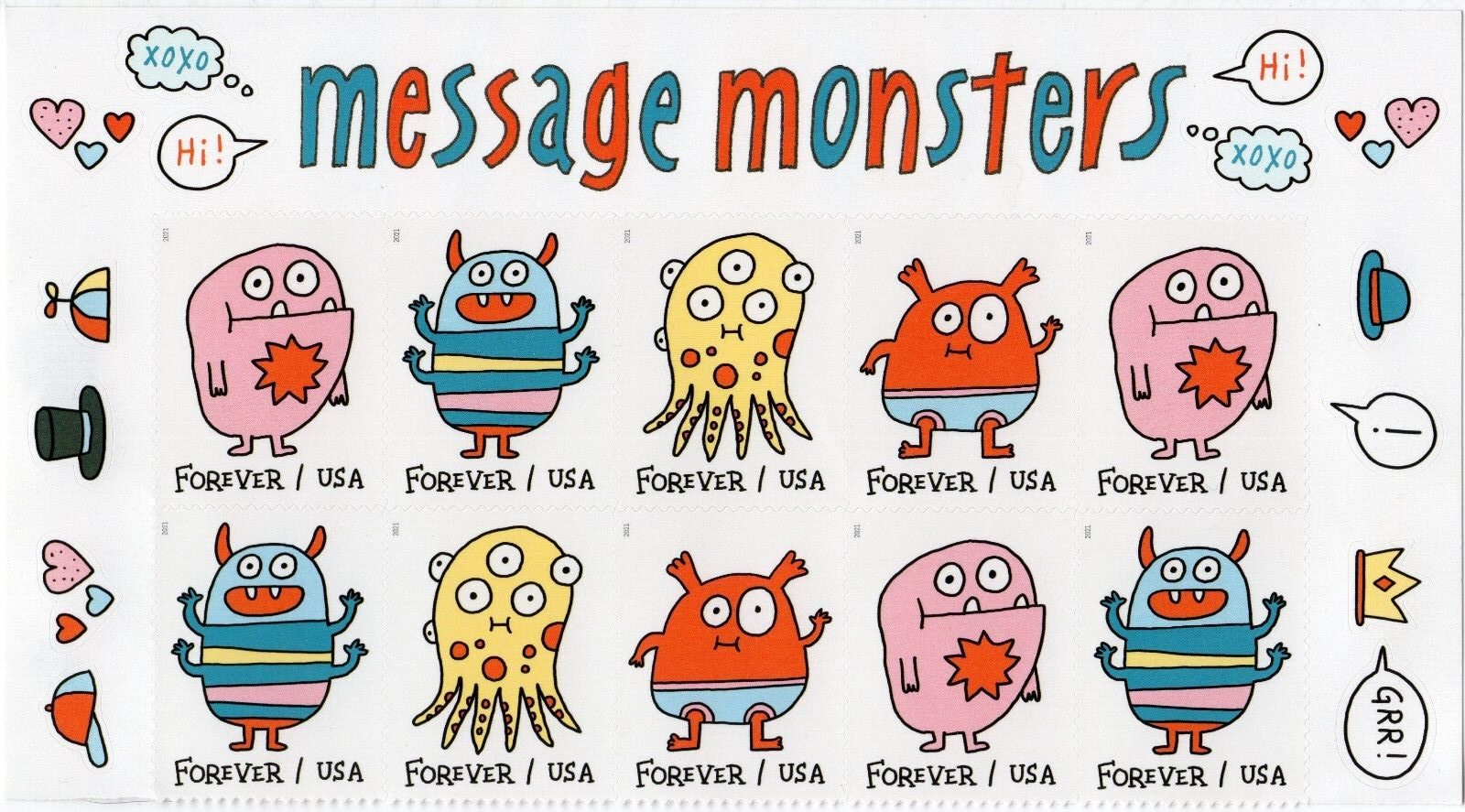 Scott #5636-5639a MESSAGE MONSTERS Plate Block Half Sheet Of 10 stamps - MNH Top