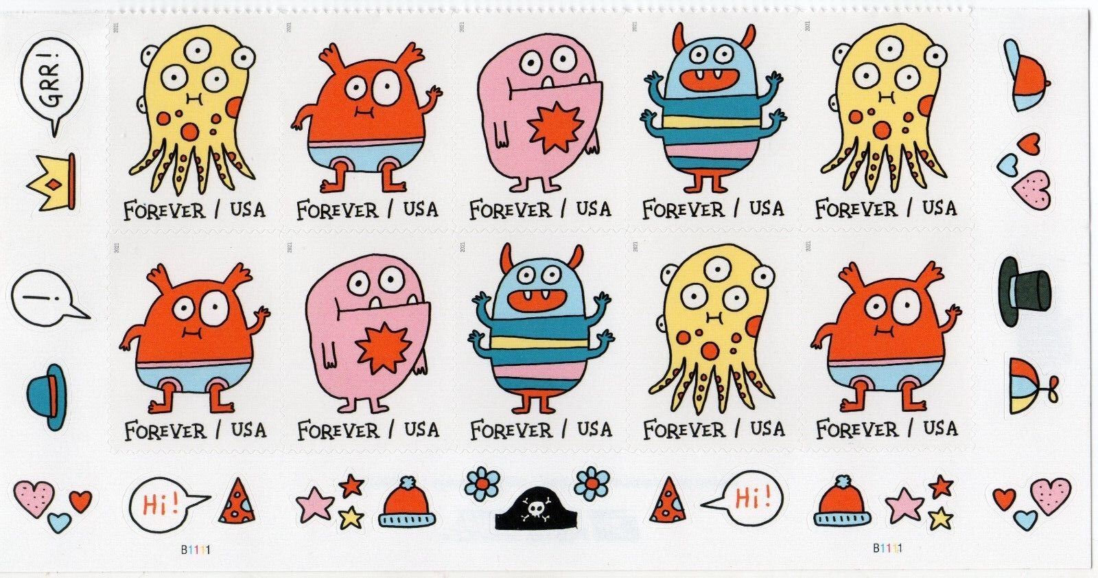 Scott #5636-5639a MESSAGE MONSTERS Plate Block Half Sheet Of 10 stamps - MNH Bot
