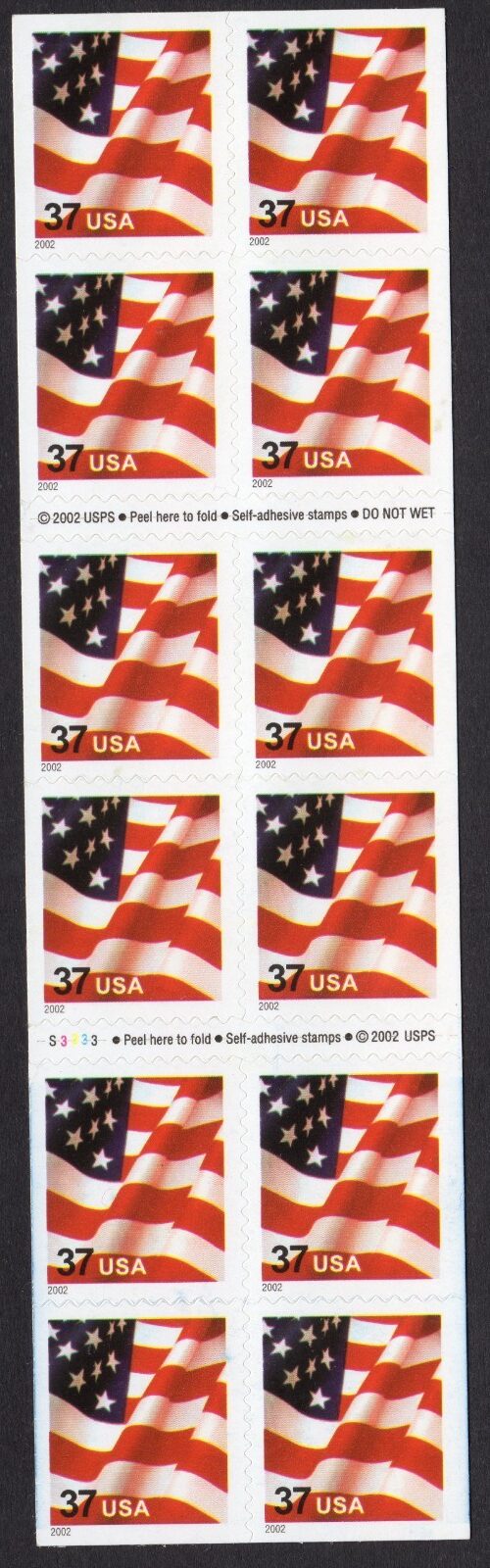 Scott #3636c 2002 Waving Flag Booklet of 20 Stamps - MNH P#S3333