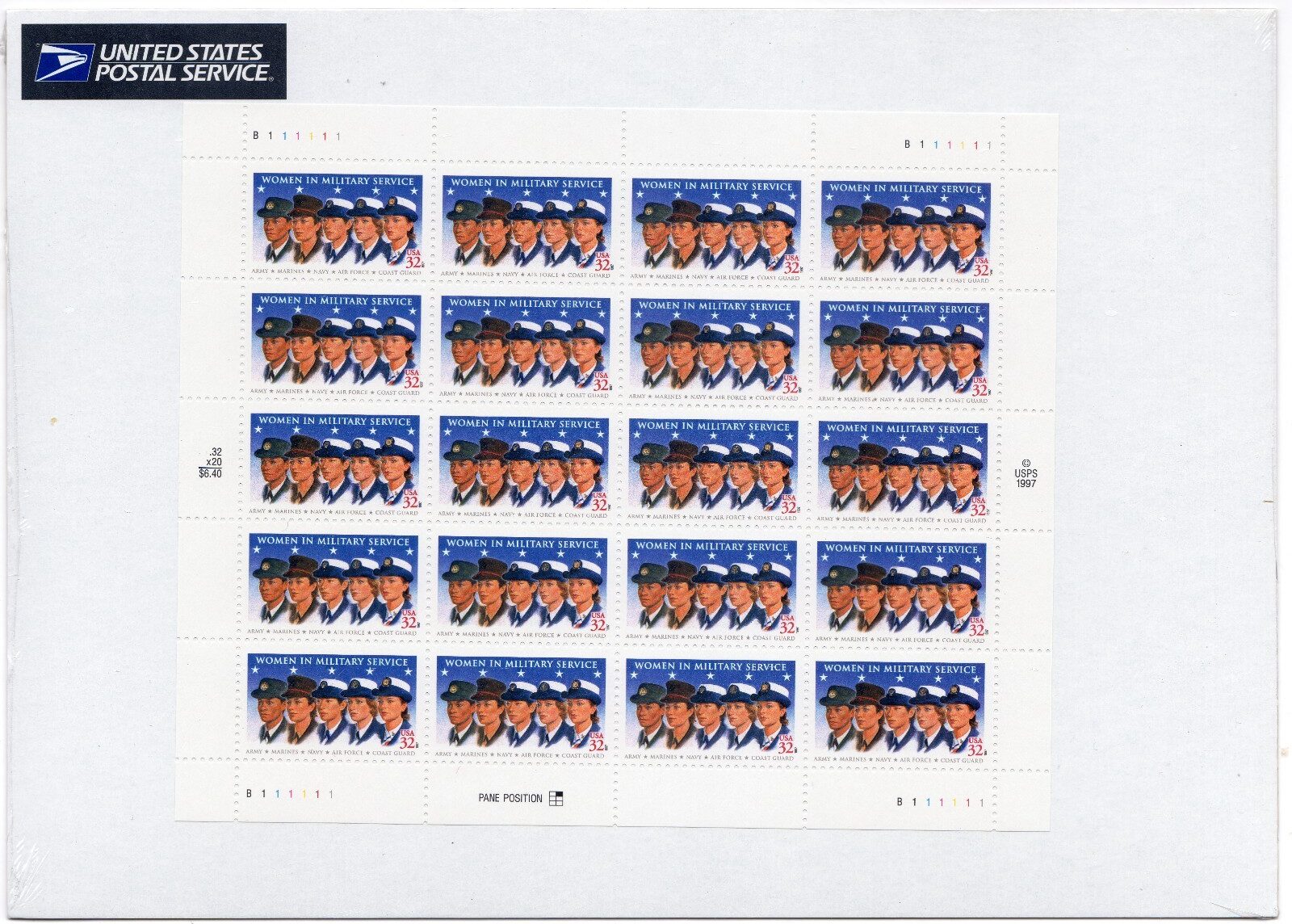 Scott #3174 Women in Military Service (Armed Forces) Sheet of 20 Stamps - Sealed