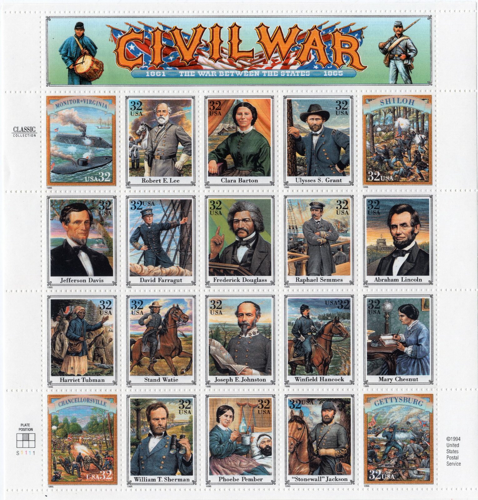 Scott #2975 32¢ Civil War (Robert E Lee) Sheet of 20 Stamps - MNH