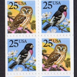 Scott #BK160 (2285b) Owl & Grosbeak Booklet of 20 Stamps MNH P#1211 two bud (A)