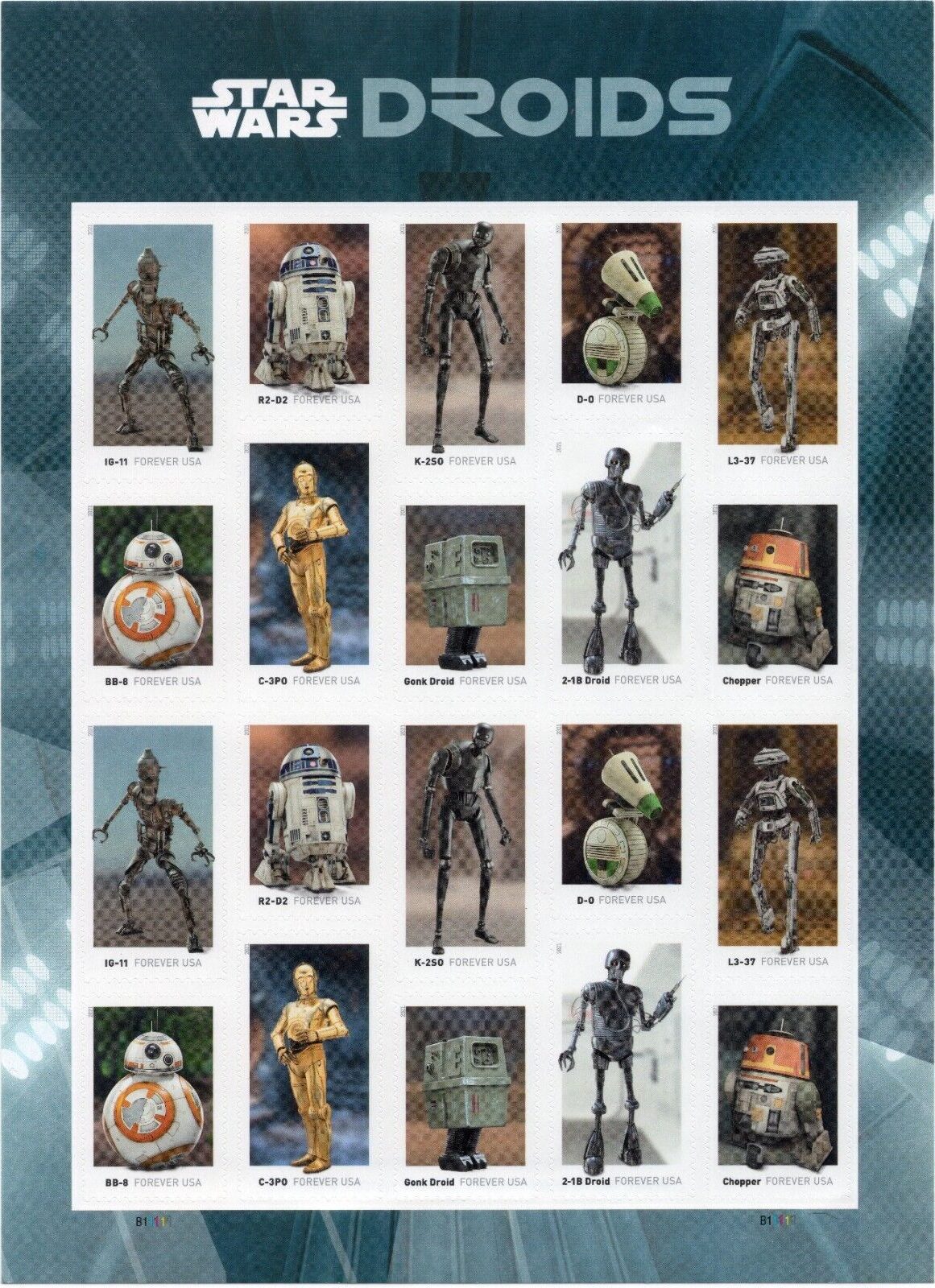 Scott #5582a (5573-82) - Star Wars Droids - Sheet Of 20 Forever Stamps - MNH