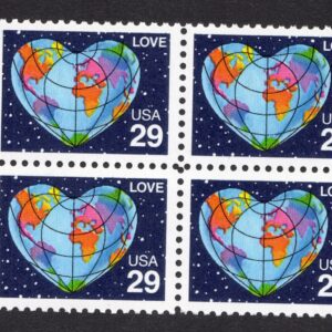Scott #2535A Heart Globe Map Block of 4 Stamps - MNH
