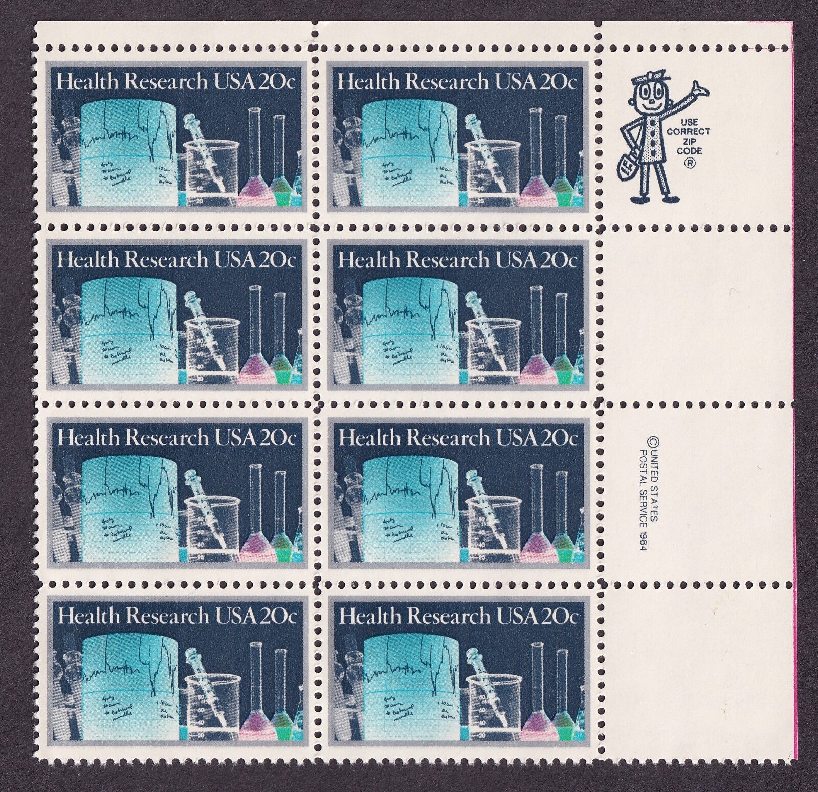 Scott #2087 Health Research Zip Block of 8 Stamps - MNH