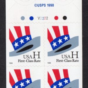Scott #3268 Hat H First Class Rate Booklet Pane of 4 Stamps - MNH P#V2222